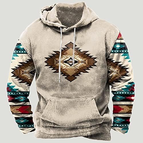 Hoodies for Men Western Aztec Ethnic Lightweight Hooded Sweatshirts Casual Long Sleeve Ethnic Print Loose Pullover