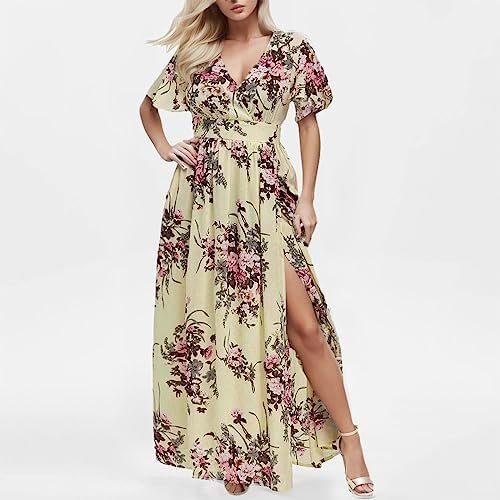 Plus Size Neck Party Short Sleeve Boho Print Women Floral Dress Cotton Dresses for Women Casual Summer