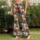 Women High Waist Printing Easy Trousers Long Pants Boho Beach Pockets Pants Womens Yoga Clothes