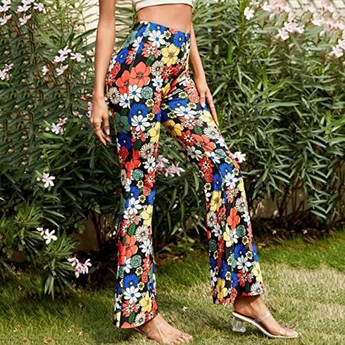 Women High Waist Printing Easy Trousers Long Pants Boho Beach Pockets Pants Womens Yoga Clothes