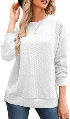 Women's Textured Sweatshirt Comfy Casual Long Sleeve Solid Knit Tops Shirts