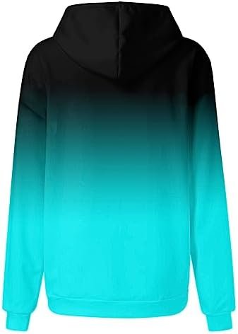 Women Suitable Trendy Loose Sweatshirts Long Sleeve Gradient Patchwork Hooded Pullover Fall Clothes with Fall