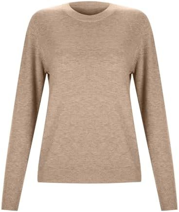 Women's Casual Loose Fit Knitted Pullover Sweater Low Cut Round Neck Lightweight Long Sleeve Lace up Pullover