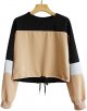 Women's Casual Long Sleeve Round Neck 3 Color Stitching Hem Lace Up Crop Sweatshirts