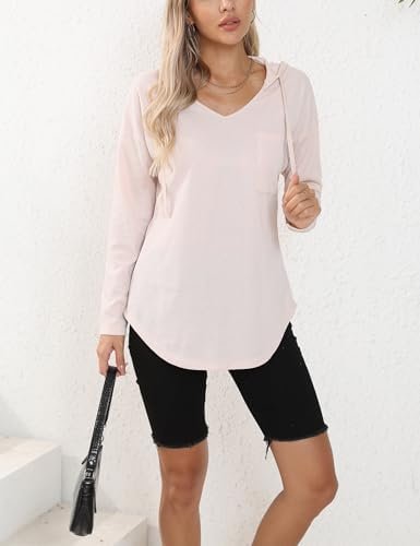 Women's V Neck Hoodies Long Sleeve Sweatshirt Drawstring Pullover Tops with Pocket