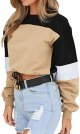 Women's Casual Long Sleeve Round Neck 3 Color Stitching Hem Lace Up Crop Sweatshirts