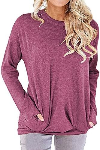 Womens Long Sleeve Sweatshirts Casual Pullover Tops Loose Shirt with Pockets