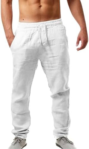 Men Pants Chino Cargo Pants Fashion Cotton Linen Casual Trousers Flat Front Pants Summer Wicking Men Sports Pants