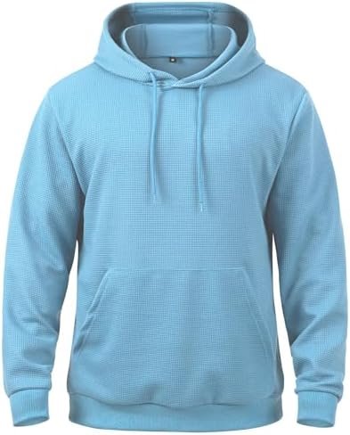 Men's Hoodie Casual Long Sleeve Waffle Knit Drawstring Hoodies Pullover Sweatshirts With Pocket