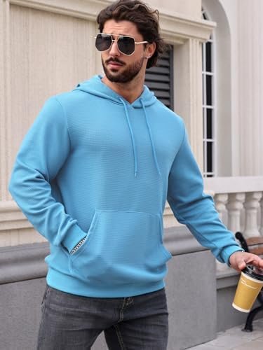 Men's Hoodie Casual Long Sleeve Waffle Knit Drawstring Hoodies Pullover Sweatshirts With Pocket