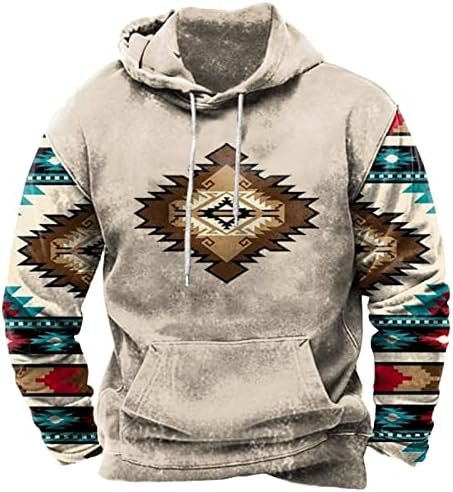 Hoodies for Men Western Aztec Ethnic Lightweight Hooded Sweatshirts Casual Long Sleeve Ethnic Print Loose Pullover