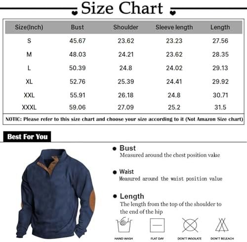 Men's Pullover Sweatshirts Long Sleeve Shirts Casual Thermal Loose Fit Button Up Pullovers, S-3XL