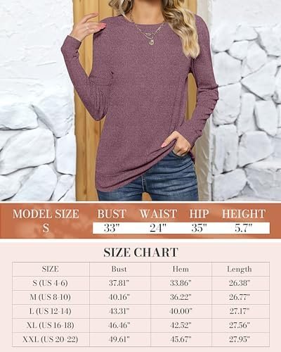 2 Pack Women's Casual Sweatshirts, Long Sleeve Cotton Shirts Loose Fit Lightweight Crew Neck Basic Tops Cute Pullover