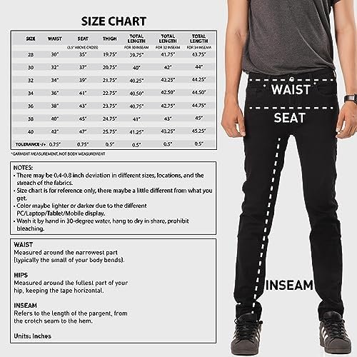 Mens Skinny Jeans - Classic Denim Slim Fit Jeans for Men with 5 Pockets